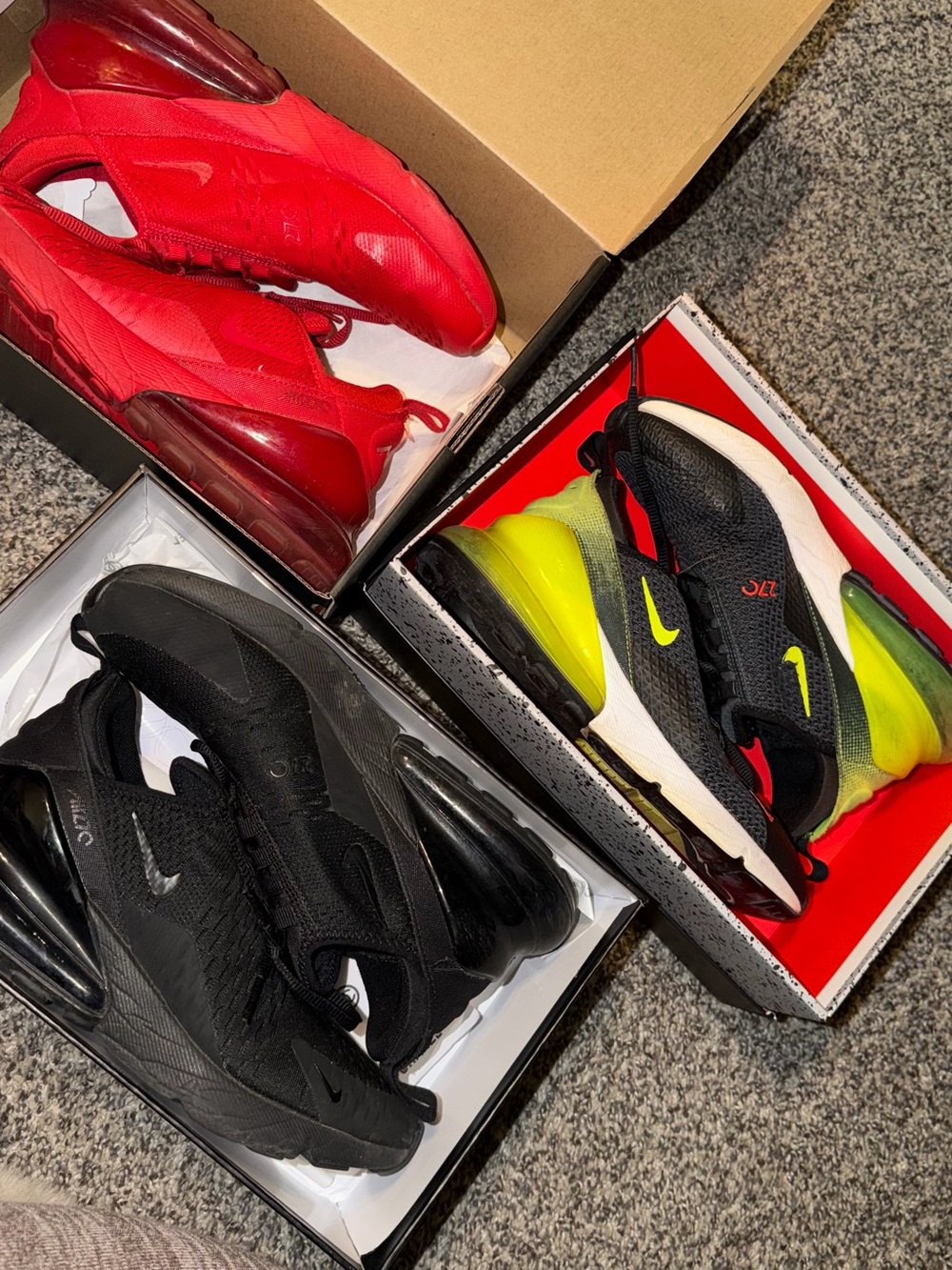 Nike Mixed Colorway Trio — Red, Black & Yellow-Volt Accents